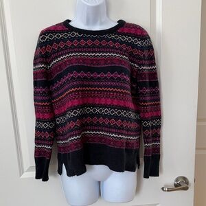 LOFT Multicolor Patterned Crew Neck Sweater
